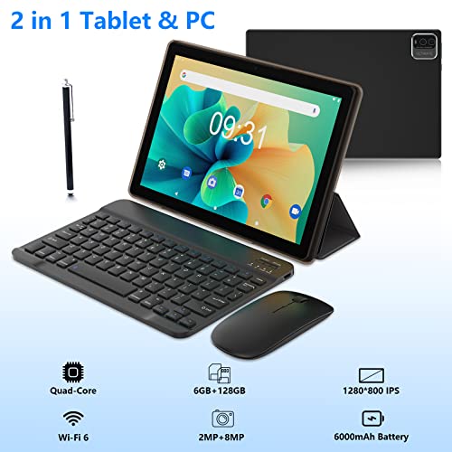2023 Newest 2 In 1 Tablet 6Gb Ram 128Gb Rom 1T Expansion,10 Inch Tablet With Keyboard, Wifi 6 Android 11 Tablets Pc, Ips Screen, Dual Camera, 6000Mah Battery Computer Tablet With Case, Stylus #TOP1