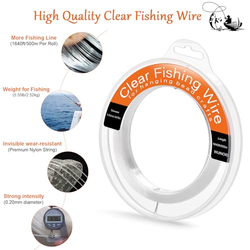 Image of Clear Fishing Line Wire 755 ft, Invisible Monofilament Fishing Line Wire, Nylon String for Hanging Balloons Garland Crafts Picture Decorations, Clear String Threads Cords WUINOID