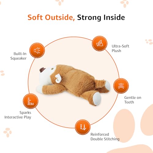 Image of Amazon Basics Cartoon Monkey Plush Dog Toy | Soft Squeaky Cuddle & Play Toy | Machine Washable | for Small to Medium Dogs | 0-20 kg | Gentle on Teeth