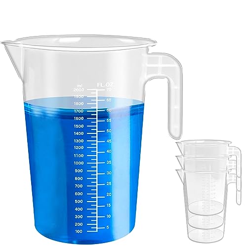Aemygo - Paquete de 4 jarras graduadas de plástico de 2 litros, tazas medidoras transparentes de 1/2 galón con asa, taza de vertido multiusos para pintura, resina, epoxi, ingredientes para cocinar y