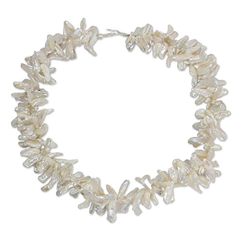 Novica Handcrafted Cultured Pearl Torsade Necklace Fine Silver White Thailand Birthstone [20 In L X 1.4 In W] ' Princess Of The Seas' #TOP27