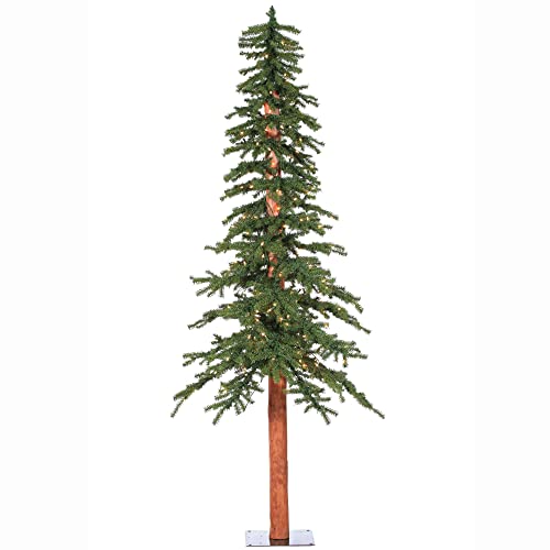 Vickerman 7' Natural Alpine Artificial Christmas Tree, Prelit - Faux Christmas Tree - Seasonal Indoor Home Decor - Metal Stand Included- Featuring 921 PVC Tips and 300 Clear Lights