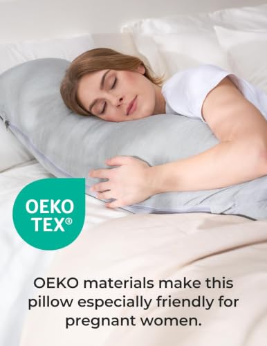 Image of Momcozy J Shaped Cooling Pregnancy Pillow, Maternity Pillow for Sleeping