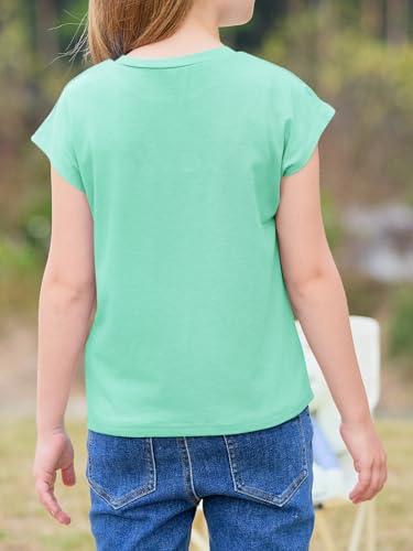 Image of Imily Bela Girls Short Sleeve T Shirts Crew Neck Cap Sleeve Tank Tops Casual Loose Summer Shirt Kids 5-14 Years
