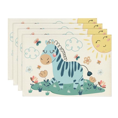 Artoid Mode - Lot de 4 sets de table lavables pour enfant - Motif zèbre, soleil et jungle - 30 x 45 cm - Décoration pour la cuisine, la fête