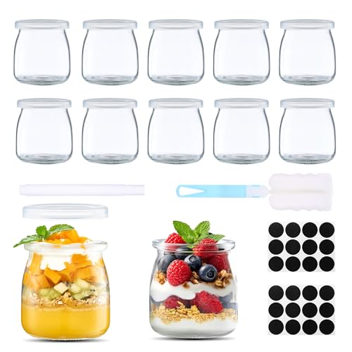 Hejo 200 ml Durchsichtige Joghurtgläser mit Deckel, 12 Stück Mehrzweck dessertgläser für Marmelade, Honig, Desserts, Kerzen, Wiederverwendbar Marmeladengläser