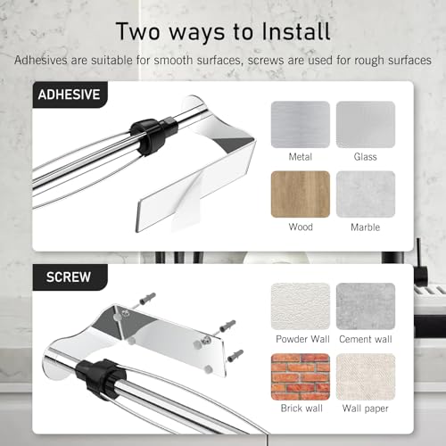 Image of SetSail Paper Towel Holder, Single Hand Operable Paper Towel Holder Under Cabinet with Adjustable Damper Easy Tear Wall Mount Self-Adhesive or Drilled for Kitchen Bathroom, Mirror Silver
