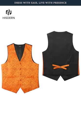 Image of HISDERN Mens Vest Tie Set 3PC Formal Waistcoat Paisley Floral Jacquard Necktie Pocket Square Suit Vests Wedding Party