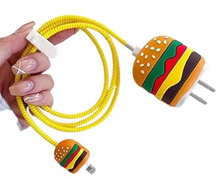 EDNITA Cable Protector with 3D Cute Pattern for iPhone Charger only 18W & 20W | Data Line Wire Saver Charging Cable Charger Protective Cable Full Protection Set of - 1 (Burger)