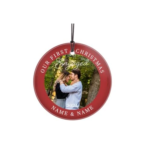 Trend Setters Original – Christmas Engaged 2024 – Personalized – 3.5” Starfire Prints Hanging Glass | Complimentary Red Velveteen Gift Bag Cover