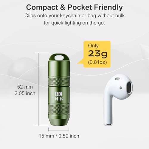 Image of Mini Keychain Flashlight - Instant On Pull to Light, 100 Lumens Tiny EDC Flash Light, USB-C Rechargeable Micro LED Torch, Waterproof IPX6, for Everyday Carry, Emergency & Outdoor Use (Green)