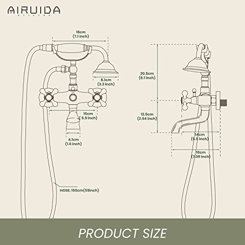 Airuida Brushed Nickel Wall Mount Bathroom Faucet With Handheld Shower Sprayer Wall Mount Only Bathroom Tub Faucet Double Cross Handles Hot And Cold Water Mixer Tap Shower Vintage Style #TOP5