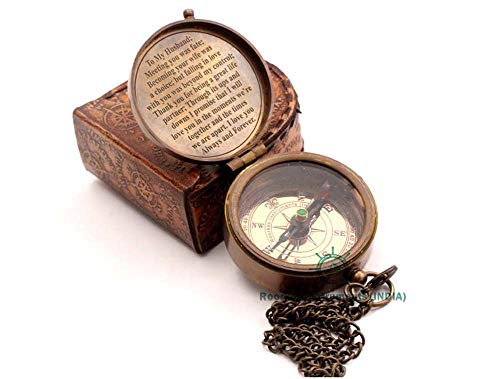 RII Engraved Brass Compass | Nautical Antique Vintage Solid Brass Compass with Leather Case | Romantic Gift for Husband | Sentimental Keepsake for Anniversaries | Compact Travel Compass for Outdoor - Image 2