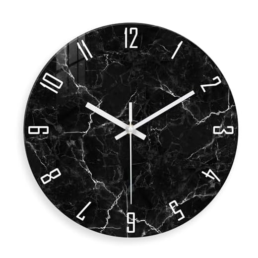 Black Minimalist Wall Clocks for Living Room Glass Marble Pattern Wall Clocks Battery Operated 12 Inch Abstract Wall Clock Non Ticking