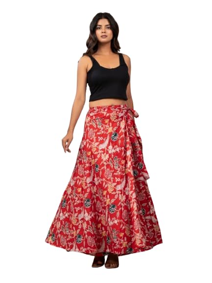 Jaipur Export qulity Cotton Hand Block Floral Printed Wrap Around Women’s and Girls Free Size Skirt Rapron red kishori-picture-46
