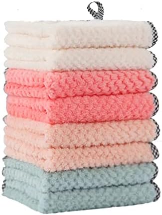 orejury Cleaning Cloths, Microfiber Reusable Rags, Soft Absorbent Dish Rag, Hanging Kitchen Towel, Striped Hand Towel, 8 Pack.