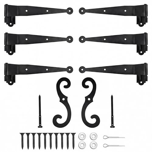 Image of 6 Pack (3 Pair) Steel Blind Shutter Hinges Set 11.75 inch Black Wrought Iron Shutter Offset Pintle Strap Hinge with 2 S-Hooks, Heavy-Duty Rust-Resistant Hardware Kit