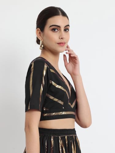 Image of Thevasa Women's Everyday Divine Depth V Neck Half Sleeves Blouse