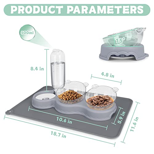 Triple Cat Bowls For Food And Water, Yecercan Plastic Raised Cat Food Bowls With Automatic Water Bottle & Waterproof Mat For Cat/Small Dogs, 3 In 1 Pet Feeder For Wet/Dry Food #TOP1