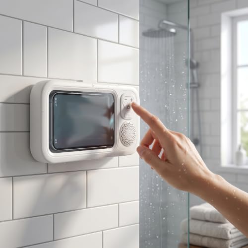 Soporte para teléfono de ducha impermeable inalámbrico con altavoz bluetooth para pared 3