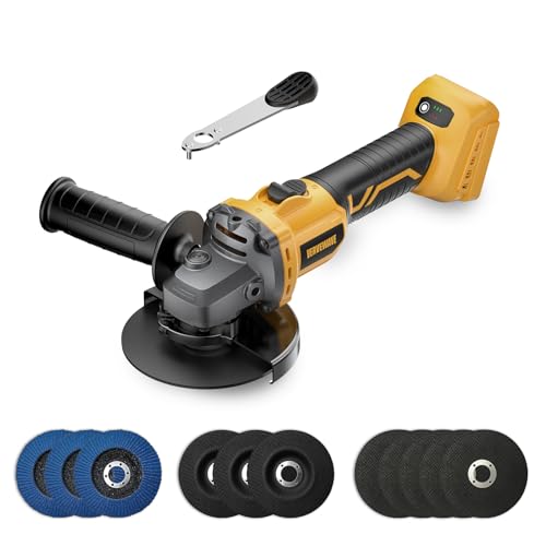 Angle Grinder Brushless fit DEWALT 20V Battery, 6 Variable Speed Power Grinder 4-1/2″ Cordless, with 5 Cutting Wheels, 3 Grinding Wheels, 3 Flap Discs, For Cutting Grinding Polishing (Tool Only)