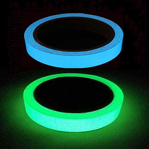 Gebildet 2pcs Glow in The Dark Self-Adhesive Tape, Light Luminous Tape Sticker: Waterproof, Removable, Durable, Wearable, Stable, Safety (10m x 1cm, Green + Sky Blue)
