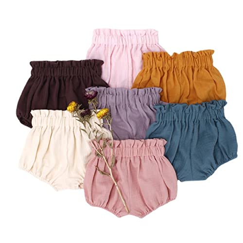 Image of 3 Pack of Little Baby Girls Boys Cotton Linen Blend Cute Bloomer Shorts