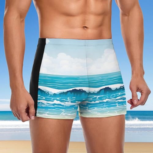 Boxer de bain homme bleu extensible et résistant au chlore avec cordon serrage