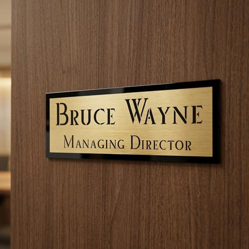 Image of Customized Self Adhesive Acrylic Name Plate for Home | Black Acrylic with Brush Gold Engraving Sheet | Personalized Door Name Plate for House, Office & Entrance (12 x 4 Inch, Brush Gold)