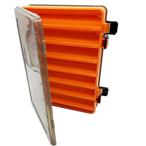 14 Compartments Double-Sided Visible Fishing Lure Hook Tackle Box Hard Plastic Orange/Yellow Container Box for Fishing Lures Hooks Jewelry Beads Earring (1pcs-orange-14compartments)