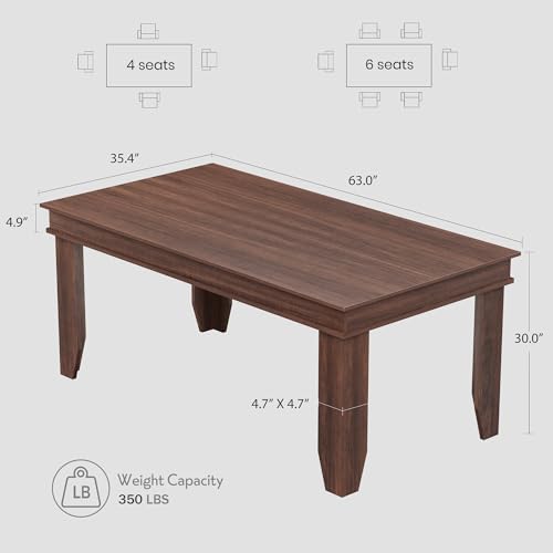 Image of GarveeHome Farmhouse Dining Table for 4-6 People, 63 in Long Kitchen Tables with Wooden Sturdy Frame, 5 ft Large Rectangular Dinner Table for Dining Room, Kitchen, Black, Brown Non-extendable