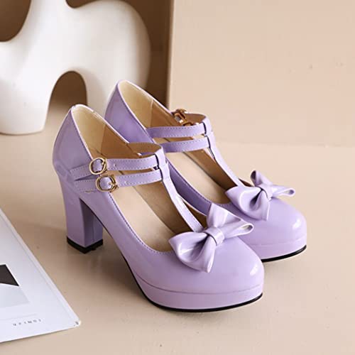DEERBUNNY Women's T-Strap Pumps Block Heel Mary Jane Shoes Double Buckle Platform Princess Wedding Party Dress Shoes3