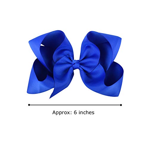 Deeka 12 Pcs 6" Big Hand-Made Grosgrain Ribbon Hair Bow Alligator Clips Hair Accessories For Little Teen Toddler Girls - Roayl Blue #TOP3