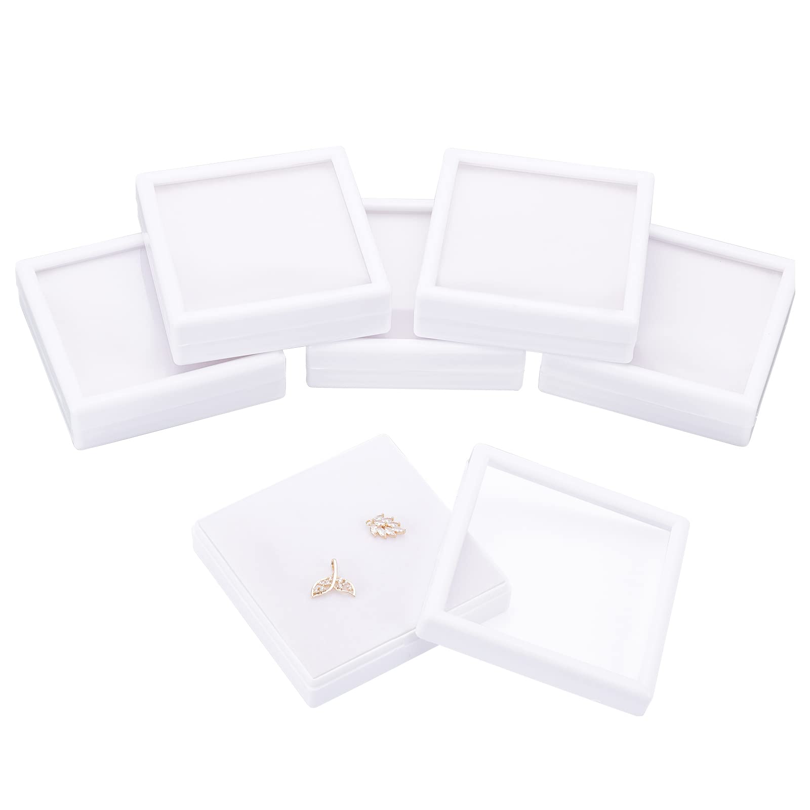BENECREAT 6Pcs White Plastic Boxes with Sponge Inside 9x9x2.7cm Gift Boxes Clear Window Presentation for Jewelry Birthday