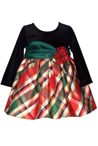 Bonnie Jean Girls 12M-16 Velvet Metallic Plaid Taffeta Christmas Dress4