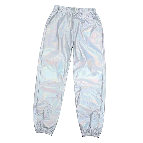 Pantalon métallique pour femme tissu fluide brillant effet néon pour scène