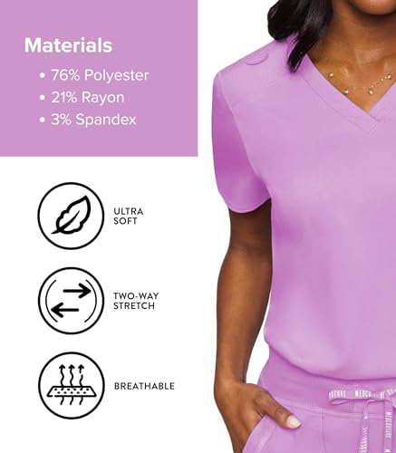 Image of Med Couture Women's V-Neck Scrub Top, Modern Fit Tuck-in Top with Stretchy Rib-Knit Shoulders and Chest Pocket - MC7448