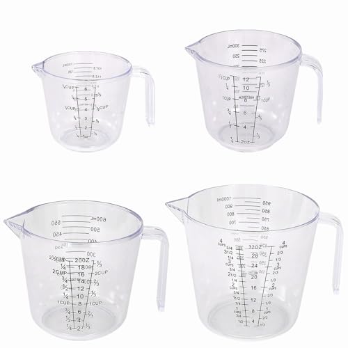 Juego de 4 vasos medidores plásticos de 150-1000 ml miniatura 1