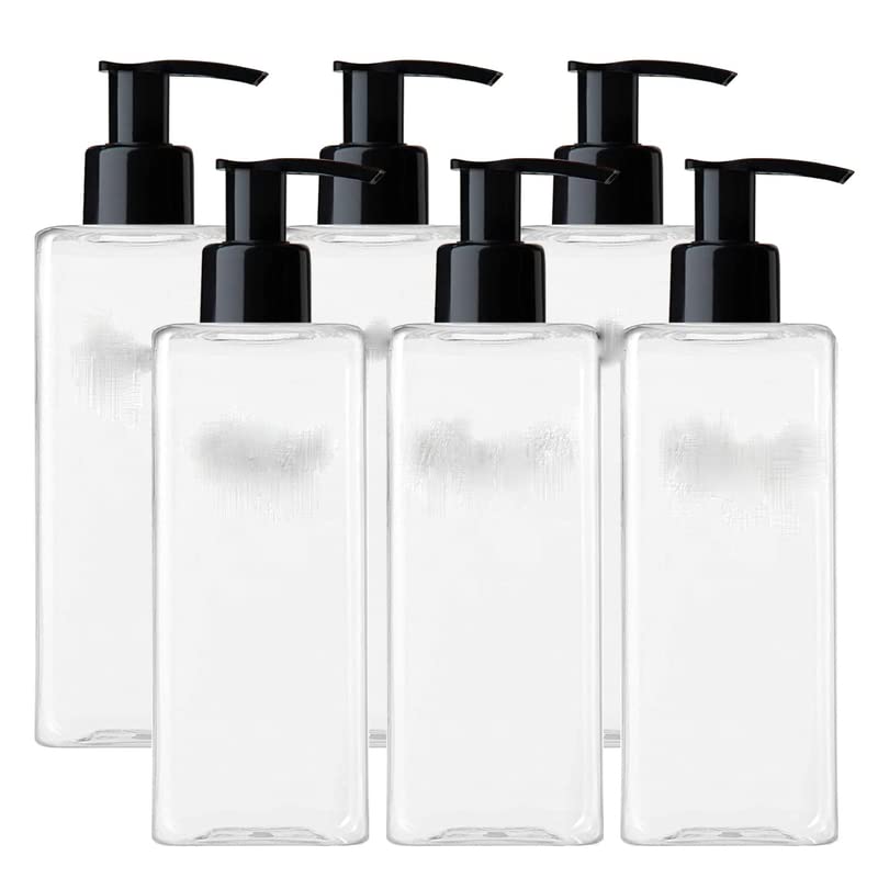 m.c. pipwala plastic empty square bottl small cylinder shampoo lotion pump bottle dispenser durable refillable containers e 200ml (pack of 6)