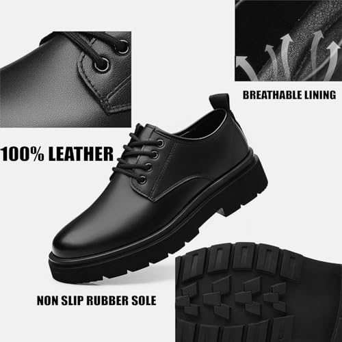 Image of Men's Vintage Leather Lace Up Platform Oxfords Shoes Black Round Toe Soft Rubber Sole Non-Slip Waterproof Business Formal Derby Dress Shoes
