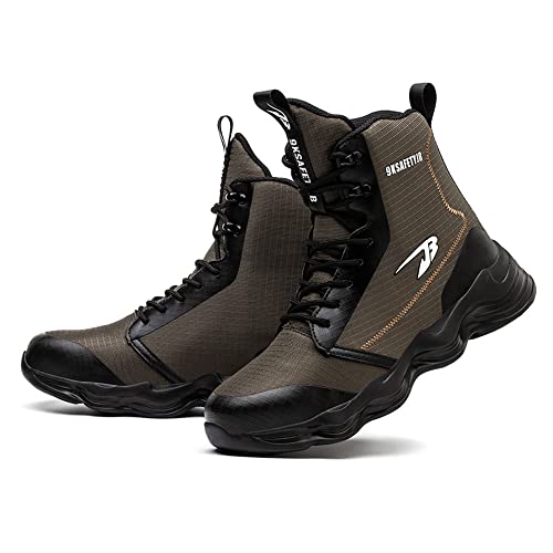 Letuwj Zapatos de seguridad para hombres con punta de acero para trabajo transpirable impermeable industrial de construcción de sitios de protección contra golpes, Green, 42 1/3 EU Cover