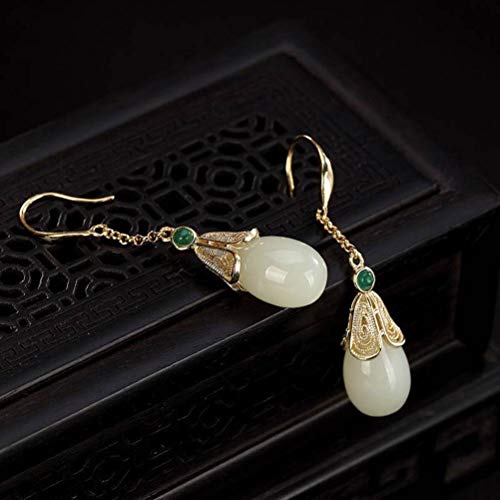 Boucles d'oreilles style chinois en jaspe néphrite anti-ternissement
