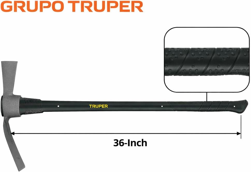 Truper Cutter Mattock Pick Axe - Pickaxe 5 Lb Steelhead with 36-Inch Fiberglass Handle - Pick Axes for Digging - 31638