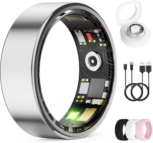 Image of Smart Ring for Women & Men, Health Tracker Ring with Heart Rate, Blood Oxygen,Blood Pressure, IP68 Waterproof Fitness Ring, Sleep Tracker for iPhone and Android, No APP Fee (Silver, 10#)