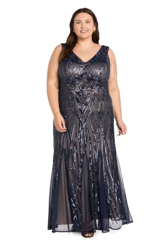Image of R&M Richards Women's Luxurious Sequin Embellished Gown | V-Neck Formal Beaded Maxi Dress W /Contrast Lining & Godet Skirt