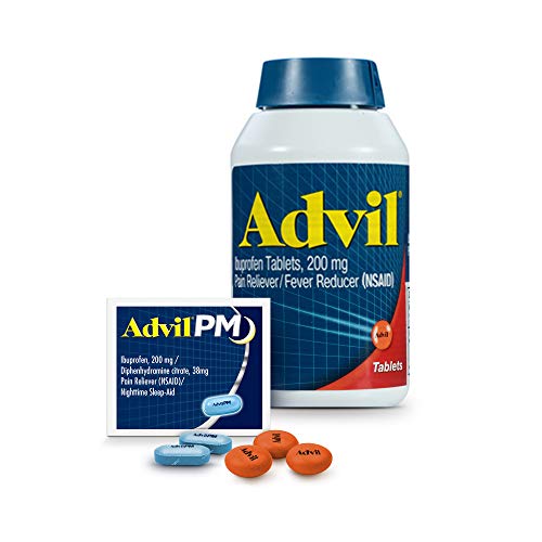 Advil 200 Mg Ibuprofen, Pain Reliever and Fever Reducer - 300 Caplets Advil PM 25 Mg Diphenhydramine, Sleep Aid and Nighttime Pain Reliever - 2 ct