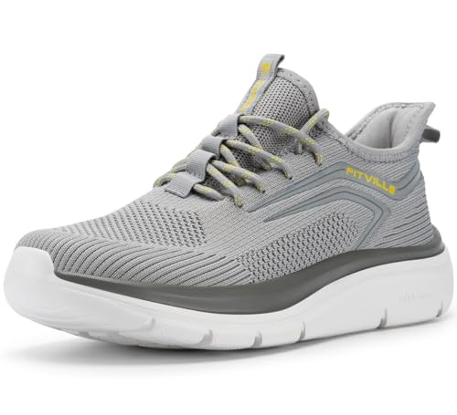 [FitVille] 幅広 スニーカー メンズ 2E 4E ウォーキング ランニングシューズ 運動靴 厚底5cm スリッポン 手を使わずに立ったまま履ける 脱ぎ履きしやすい [size:26.0 cm 4E];[color:D - グレー]