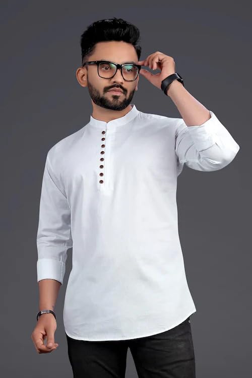 ethenic choice Men's Solid Cotton Blend Short Kurta | Regular Fit Full Sleeve Straight Style | Ethnic for Casual or Party Use-picture-45