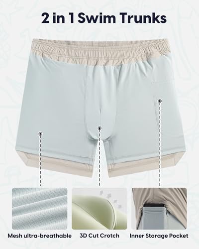 Image of maamgic Mens Swim Trunks 5 inch with Compression Liner Stretch Quick Dry Swim Shorts Swimming Trunks Bathing Suits