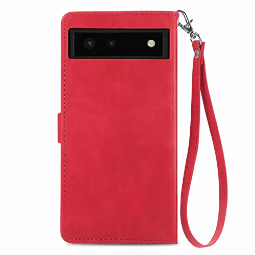 NEXCURIO Zip Wallet Case Compatible with Google Pixel 6 5G Phone Case Wallet with Credit Card Holder Strap Stand Women Leather Flip Case Floral Folding Cover Shockproof - Image 2